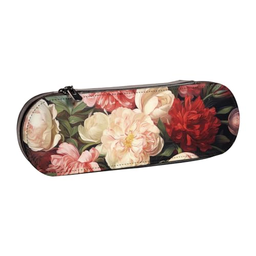 ANABPRMA Sunset Hartschalen-Federmäppchen aus Leder, Mehrzweck-Reißverschluss-Box für Schreibwaren, Make-up oder kleines Zubehör, Schale mit Pfingstrosen und Rose, Einheitsgröße, Kosmetikkoffer von ANABPRMA