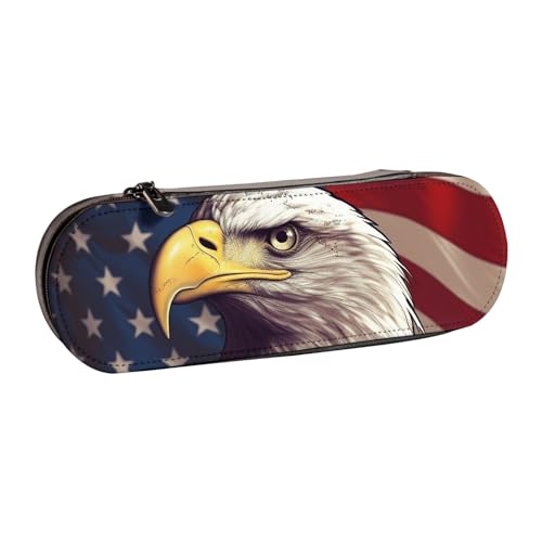 ANABPRMA Sunset Hartschalen-Federmäppchen aus Leder, Mehrzweck-Reißverschluss-Box für Schreibwaren, Make-up oder kleines Zubehör, USA-Flagge und Adler, Einheitsgröße, Kosmetikkoffer von ANABPRMA