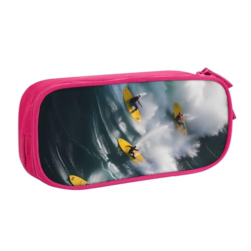 ANABPRMA Surfing Pencil Case, Large Capacity Double Layer Student Pen Pouch with 2 Zipped Main Pockets, Multi-Functional Organizer for School, Office, Travelling, rose, Einheitsgröße, Kosmetikkoffer von ANABPRMA