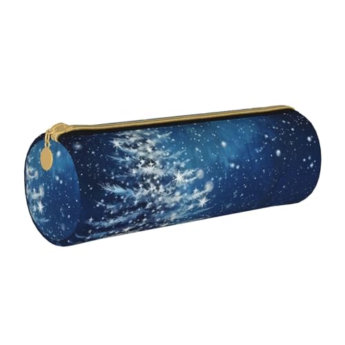 ANABPRMA Universum Landschaftsmalerei, Leder-Federmäppchen, zylindrisches Stifteetui für Schule, Bürobedarf, mit Reißverschluss, tragbare Tasche, Blaue Weihnachts-Schneeflocke, Einheitsgröße von ANABPRMA