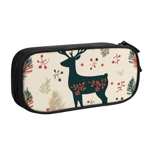 ANABPRMA Weihnachten Rentier Federmäppchen Große Kapazität Doppelschicht Student Stifttasche mit 2 Reißverschluss Haupttaschen Multifunktionaler Organizer für Schule Büro Reisen, Schwarz , von ANABPRMA