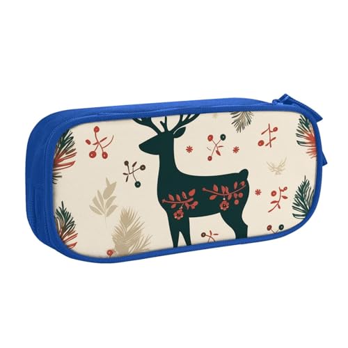ANABPRMA Weihnachten Rentier Federmäppchen Große Kapazität Doppelschicht Student Stifttasche mit 2 Reißverschluss Haupttaschen Multifunktionaler Organizer für Schule Büro Reisen, blau, Einheitsgröße, von ANABPRMA