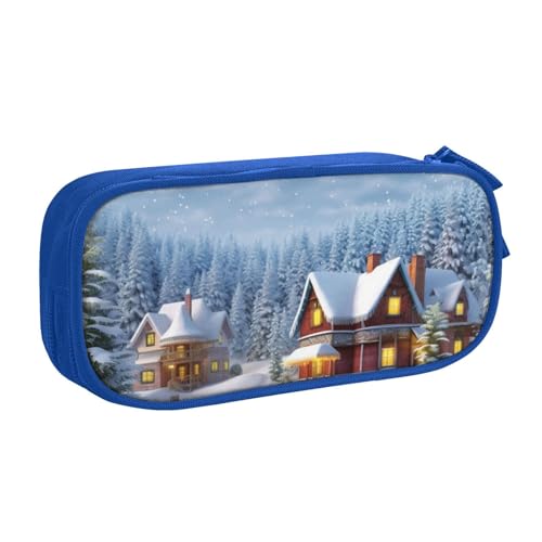 ANABPRMA Weihnachten Winter Happy Scene Federmäppchen Große Kapazität Doppelschicht Student Stifttasche mit 2 Reißverschluss Haupttaschen Multifunktionaler Organizer für Schule, Büro, Reisen, blau, von ANABPRMA