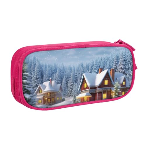 ANABPRMA Weihnachten Winter Happy Scene Federmäppchen Große Kapazität Doppelschicht Student Stifttasche mit 2 Reißverschluss Haupttaschen Multifunktionaler Organizer für Schule, Büro, Reisen, rose, von ANABPRMA