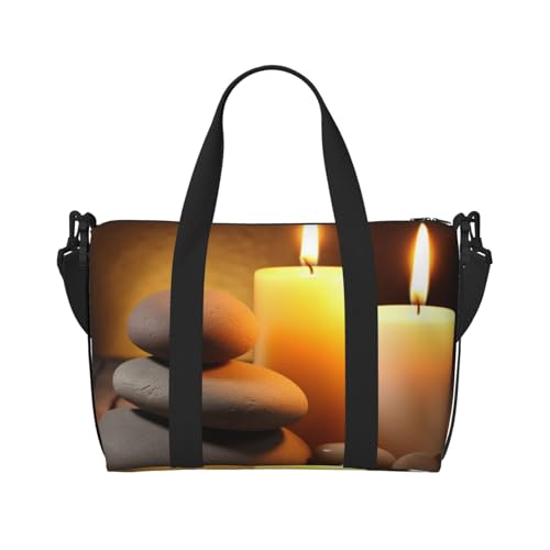 Candles and Stone Wasserabweisende Crossbody-Reisetasche, großes Handgepäck mit verstellbarem Gurt, Wochenendtasche mit mehreren Fächern, für Fitnessstudio, Reisen, Outdoor, Kerzen und Stein von ANABPRMA