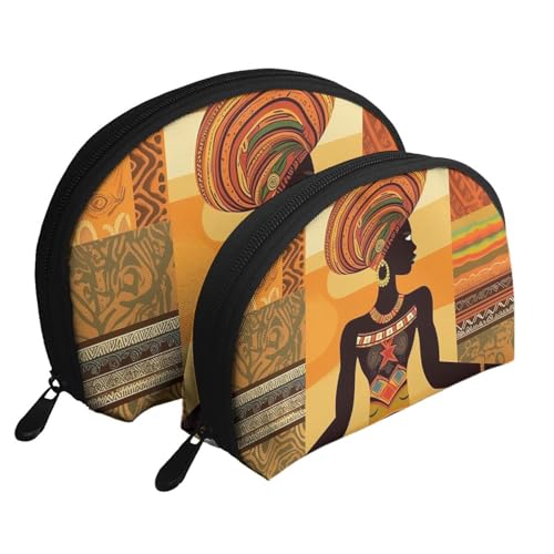 Tier-Fußabdrücke Tragbare Muschel-Kosmetiktaschen-Set - Reise-Make-up-Organizer mit Reißverschluss & Innenfächern, Afrikanische Frau, Einheitsgröße von ANABPRMA