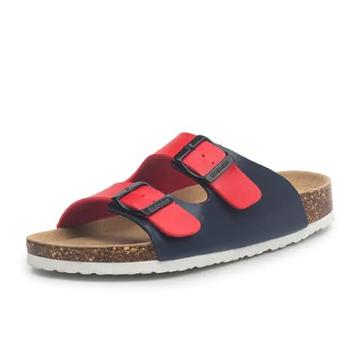 ANAIUCY Badelatschen Herren Sommer Beach Cork Slipper Lässig Doppelschnalle Nicht-rutschrutschen Frauen Rutschen Auf Flip Flop-schuhe-blau Rot-35 von ANAIUCY