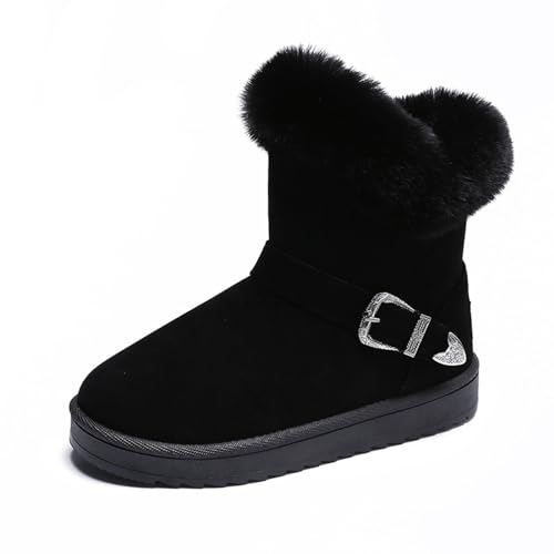 ANAIUCY Bequeme, pelzige Winterstiefel für Damen, isolierte, mit Fell gefütterte Halbstiefel für Damen, Omni-Heat-Winterstiefel für Damen (Color : Black, Size : 37 EU) von ANAIUCY