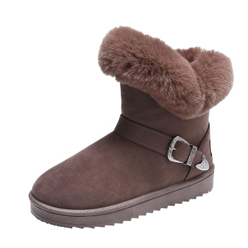 ANAIUCY Bequeme, pelzige Winterstiefel für Damen, isolierte, mit Fell gefütterte Halbstiefel für Damen, Omni-Heat-Winterstiefel für Damen (Color : Brown, Size : 36 EU) von ANAIUCY