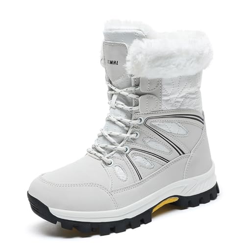 ANAIUCY Leichte Winterstiefel für Damen, bequeme Wanderstiefel für Damen, Damen-Winterstiefel mit Kunstpelzfutter, wasserdichte Winter-Schneestiefel (Color : White, Size : 38 EU) von ANAIUCY