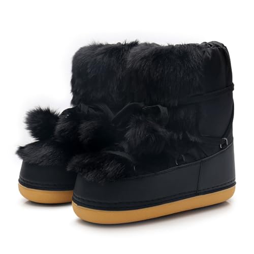 ANAIUCY Modische, warme, bequeme Winterstiefel für Damen, klassische rutschfeste Stiefel für Damen, Damen-Winterstiefel mit Kunstpelz (Color : Black, Size : 34 EU) von ANAIUCY