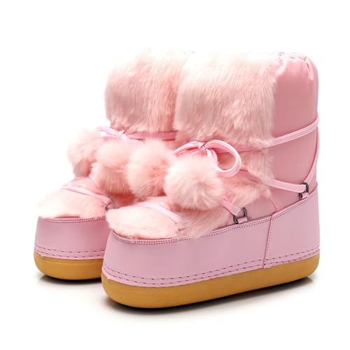 ANAIUCY Modische, warme, bequeme Winterstiefel für Damen, klassische rutschfeste Stiefel für Damen, Damen-Winterstiefel mit Kunstpelz (Color : Pink, Size : 34 EU) von ANAIUCY