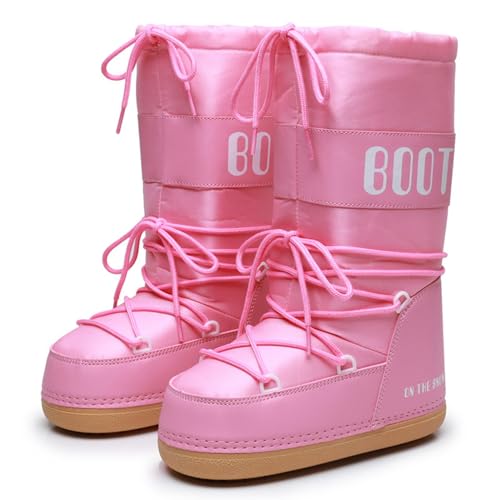 ANAIUCY Rutschfeste Schnür-Winterstiefel für kaltes Wetter für Damen, wasserdichte Stiefel für Damen, warme Damen-Winterstiefel mit Fellfutter, Wanderstiefel (Color : Pink, Size : 41 EU) von ANAIUCY