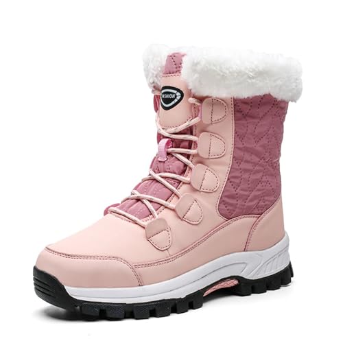 ANAIUCY Warme, bequeme Winterstiefel für Damen, wasserdichte Stiefel für Damen, isolierte Damen-Winterstiefel mit Kunstfell, Wanderstiefel (Color : Pink, Size : 37 EU) von ANAIUCY