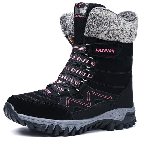 ANAIUCY Warme Winterstiefel mit Fellfutter für Damen, rutschfeste Schnürstiefel für Damen, isolierte Damen-Winterstiefel, Wanderstiefel für den Außenbereich (Color : Black, Size : 36 EU) von ANAIUCY