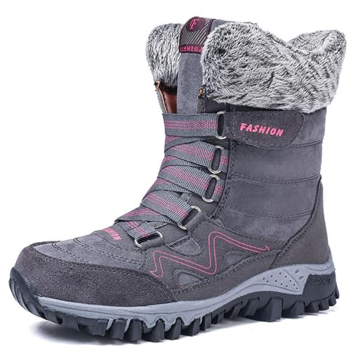 ANAIUCY Warme Winterstiefel mit Fellfutter für Damen, rutschfeste Schnürstiefel für Damen, isolierte Damen-Winterstiefel, Wanderstiefel für den Außenbereich (Color : Grey, Size : 39 EU) von ANAIUCY