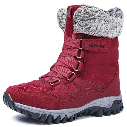 ANAIUCY Warme Winterstiefel mit Fellfutter für Damen, rutschfeste Schnürstiefel für Damen, isolierte Damen-Winterstiefel, Wanderstiefel für den Außenbereich (Color : Red, Size : 37 EU) von ANAIUCY