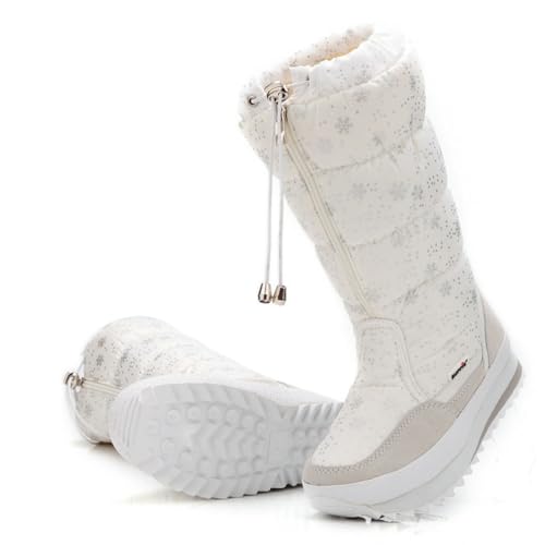 ANAIUCY Winterstiefel für kaltes Wetter für Damen, warme, bequeme Stiefel mit mittlerer Wade für Damen, Damen-Winterstiefel mit Kunstpelz und Reißverschluss (Color : White, Size : 37 EU) von ANAIUCY