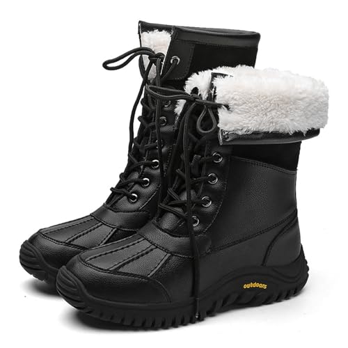 Isolierte, bequeme Winterstiefel für Damen, wasserdichte Kunstpelzstiefel für Damen, Damen-Winterstiefel mit rutschfester Außensohle, warme Winterstiefel mit mittlerer Wade ( Color : Black , Size : 36 von ANAIUCY