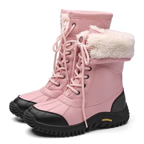 Isolierte, bequeme Winterstiefel für Damen, wasserdichte Kunstpelzstiefel für Damen, Damen-Winterstiefel mit rutschfester Außensohle, warme Winterstiefel mit mittlerer Wade ( Color : Pink , Size : 39 von ANAIUCY