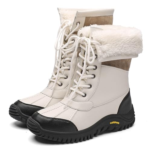 Isolierte, bequeme Winterstiefel für Damen, wasserdichte Kunstpelzstiefel für Damen, Damen-Winterstiefel mit rutschfester Außensohle, warme Winterstiefel mit mittlerer Wade ( Color : White , Size : 41 von ANAIUCY