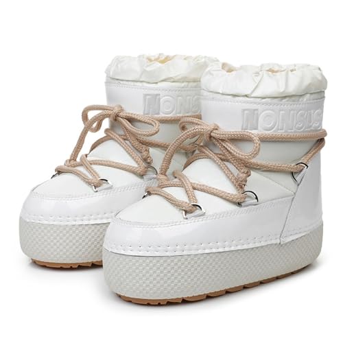 Modische Winterstiefel für Damen, wasserdichte Anti-Rutsch-Stiefel für Damen, warme Damen-Winterstiefel mit Kunstpelzfutter in der Mitte der Wade, Wanderstiefel zum Spazierengehen ( Color : White , Si von ANAIUCY