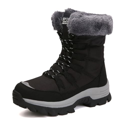 Winterstiefel für kaltes Wetter für Damen, Stiefel mit warmem Fellfutter für Damen, rutschfeste Damen-Winterstiefel zum Schnüren, wasserdichte Winter-Schneestiefel ( Color : Black , Size : 36 EU ) von ANAIUCY