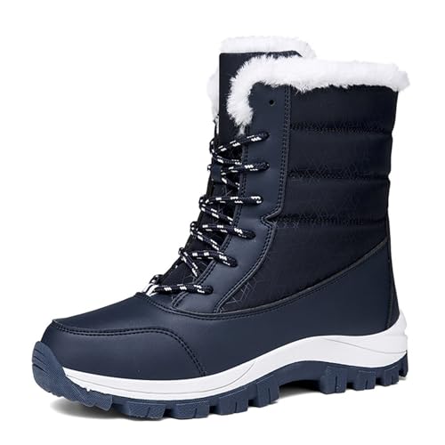 Winterstiefel für kaltes Wetter für Damen, wasserdichte Stiefel aus Kunstfell für Damen, rutschfeste Winterstiefel für Damen, bequeme Stiefel in der Mitte der Wade für den Außenbereich ( Color : Blue von ANAIUCY