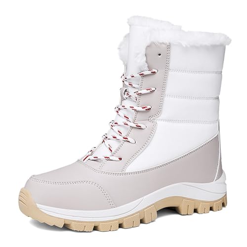 Winterstiefel für kaltes Wetter für Damen, wasserdichte Stiefel aus Kunstfell für Damen, rutschfeste Winterstiefel für Damen, bequeme Stiefel in der Mitte der Wade für den Außenbereich ( Color : White von ANAIUCY