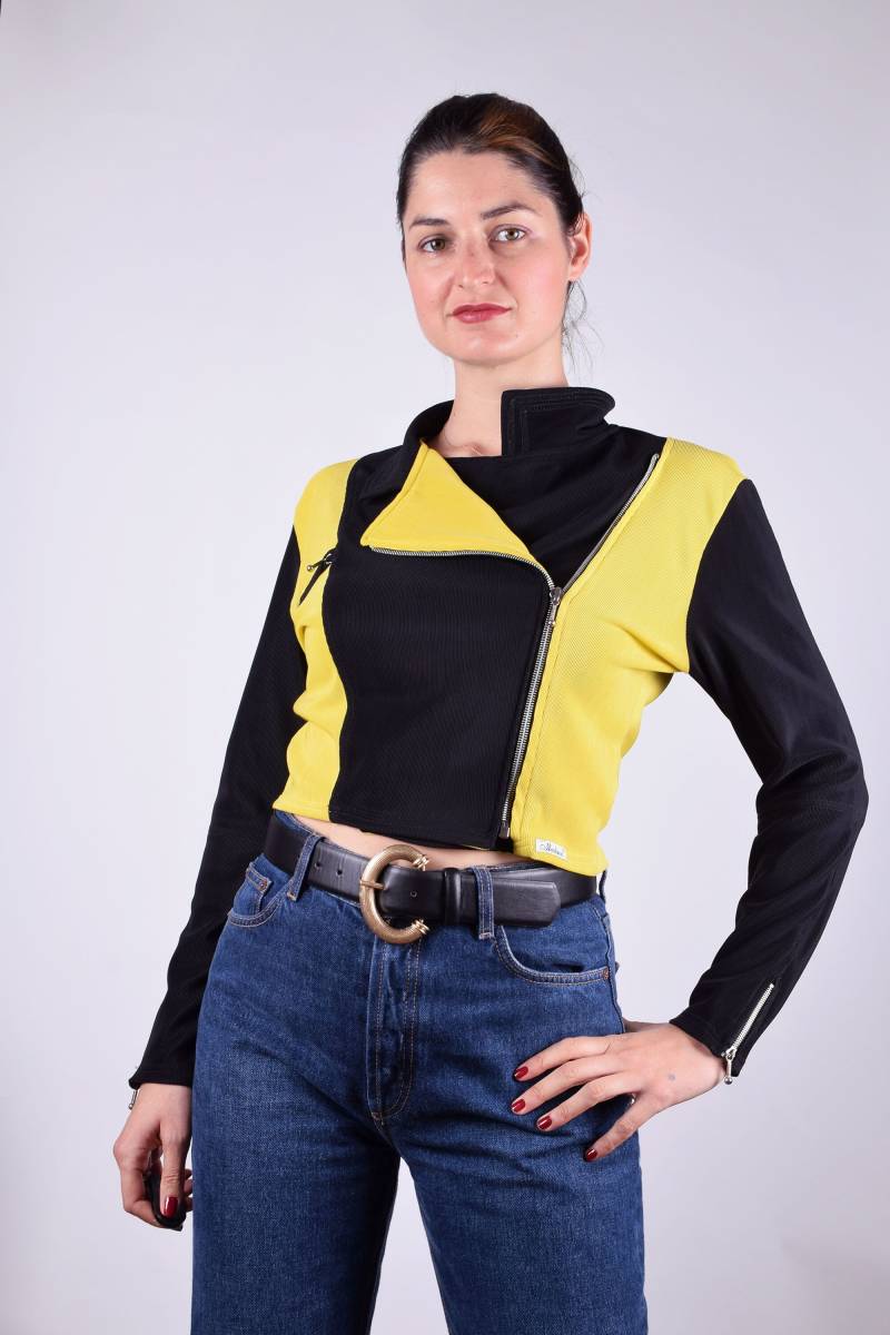 Vintage 90Er Zip Up Cardigan Jacke Gelb Und Schwarz Small Medium Size von ANAMORENAshop