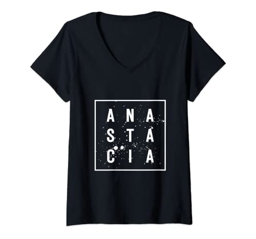 Damen ANASTACIA Fun Namensschild Moderner Farbspritzer ANASTACIA T-Shirt mit V-Ausschnitt Damen ANASTACIA Fun Namensschild Moderner Farbspritzer ANASTACIA T-Shirt mit V-Ausschnitt von ANASTACIA Fun Nametag Paint Splatter ANASTACIA