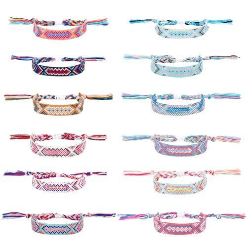 ANATTASOUL 12 Stück 12 Farben Boho Surfer-Armbänder, Ethnisch, Verstellbar, Handgefertigt, Geflochtenes Seil, Unisex, Freundschaftsarmbänder, Wasserdicht, Surfer-Strand-Armband, Buntes Fußkettchen von ANATTASOUL