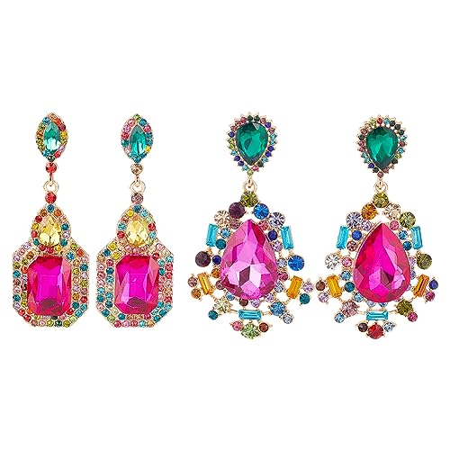 ANATTASOUL 2 Paar Baumelnde Ohrringe Mit Strass-Statement Rechteckig Tropfenförmige Strass-Ohrringe Baumelnde Kronleuchter-Ohrringe Rosa Grün Vintage-Kristall Baumelnde Ohrringe Hochzeits-Ohrringe ANATTASOUL 2 Paar Baumelnde Ohrringe Mit Strass-Statement Rechteckig Tropfenförmige Strass-Ohrringe Baumelnde Kronleuchter-Ohrringe Rosa Grün Vintage-Kristall Baumelnde Ohrringe Hochzeits-Ohrringe von ANATTASOUL