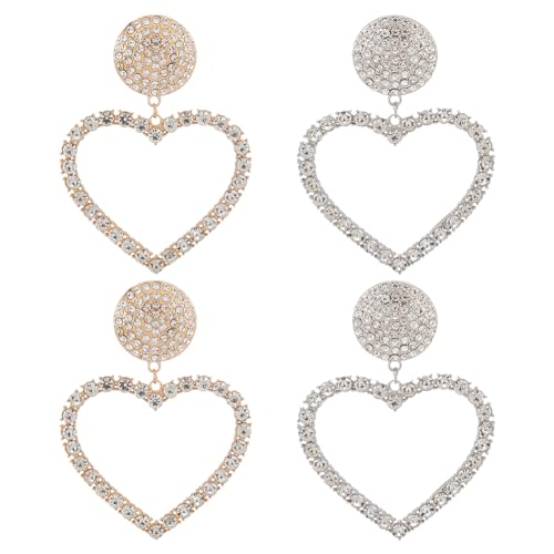 ANATTASOUL 2 Paar Herz-Strass-Ohrringe Für Damen Herzförmiger Tropfenohrring Mit Strasssteinen Creolen Mit Kristall-Herz Für Party-Abschlussball-Dating Frauen Ohrstecker Strass Kristall Quaste Ohr von ANATTASOUL