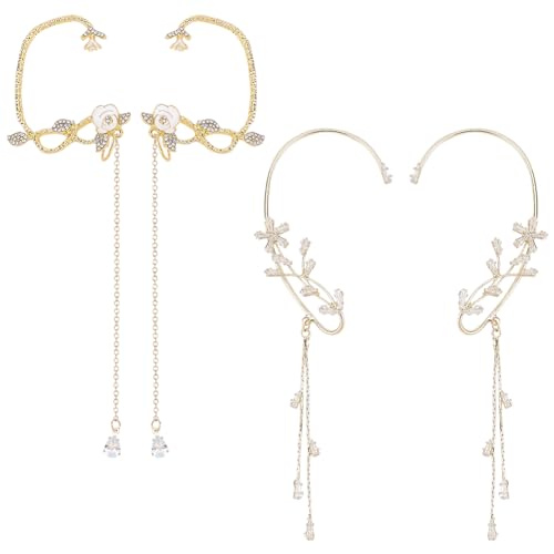 ANATTASOUL 2 Paar Manschettenohrringe Ohrclips Damen Vintage Kristall-Blumen-Ohrmanschetten Strass-Blumen-Knorpel-Kletterer-Ohrwickel Ohrschmuck Für Abschlussball, Party, Festival Für Frauen von ANATTASOUL