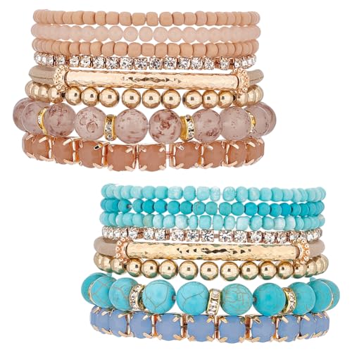 ANATTASOUL 2 Sets Stapelbare Armbänder Stapelbare Perlenarmbänder Für Damen Stapelbare Stretch-Armbänder Mehrfarbiger Boho-Schmuck Für Frauen Armbänder Zierlicher Schmuck Geschenk Für Die Beste von ANATTASOUL