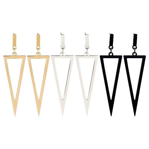 ANATTASOUL 3 Paar Geometrische Dreieck-Ohrhänger Dreieckige Lineare Ohrstecker Aus Edelstahl Geometrische Dreieck-Ohrringe Aus Schwarz-Weiß-Gold Geometrische Statement-Ohrringe Aus Metall Für Frauen von ANATTASOUL