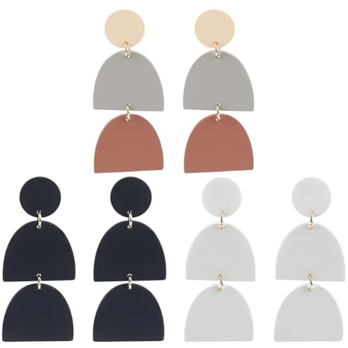 ANATTASOUL 3 Paar Polymer-Ton-Ohrringe Für Damen Geometrische Keramik-Ton-Ohrringe Für Damen Unregelmäßige Handgefertigte Polymer-Ohrringe Boho-Ohrringe In U-Form Statement-Schmuck Geschenke von ANATTASOUL