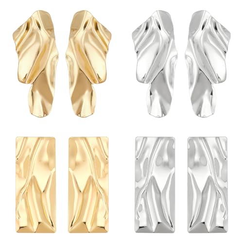 ANATTASOUL 4 Paar Geometrische Statement-Ohrringe Für Damen Goldsplitter Unregelmäßige Pailletten Ohrstecker Geometrische Metallohrringe Großes Rechteck Modisch Minimalismus Einfache Moderne Ohrringe von ANATTASOUL