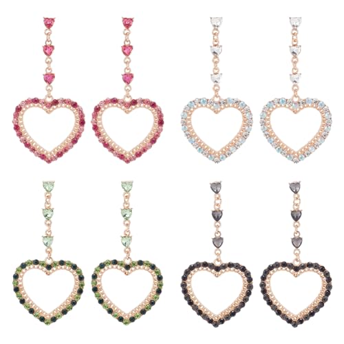ANATTASOUL 4 Paar Geometrische Strass-Ohrringe, Glitzernde Kristall-Statement-Ohrringe Liebesherz, Baumelnde Quasten-Ohrringe Schmuck Rosa Schwarze Tropfen, Hochzeit, Modische Kronleuchter-Ohrringe von ANATTASOUL