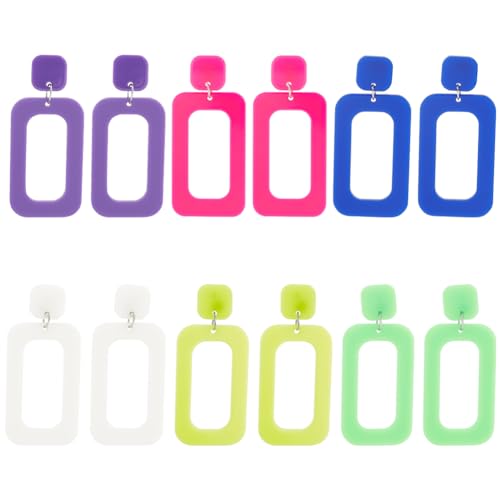 ANATTASOUL 6 Paar Neon Ohrringe 80s Neon-Ohrringe Für Damen Vintage Minimalistische Mehrfarbige Quadratische Hohle Tropfen Baumelnde Neonohrringe Retro-Anhänger Aus Acryl Mit Tropfen-Anhänger von ANATTASOUL