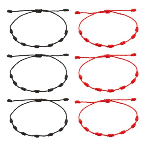 ANATTASOUL 6 Stück Rotes Schnurarmband Rotes Kordelarmband Schwarzes String-Knoten-Armband Verstellbares Rotes Knotenschnur-Armband-Amulett Zum Schutz, Viel Glück Für Die Freundschaft von ANATTASOUL