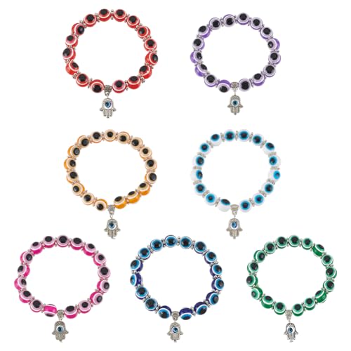 ANATTASOUL 8 Stück 8 Farben Evil Eye Perlenarmband Hamsa Hand Evil Eye Armband Für Frauen Männer Perlen Stretch Evil Eye Armband Zum Schutz Und Segen Glücksarmband Schmuck von ANATTASOUL