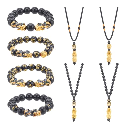 ANATTASOUL 8 Stück Feng Shui Halskette Pi Xiu Glückskette Feng Shui Armband-Halsketten-Set Aus Schwarzem Obsidian， Feng Shui-Armband Für Frauen Männer Geschenk Für Freunde, Familie, Mama von ANATTASOUL