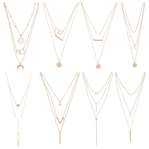ANATTASOUL 8 Stück Goldfarbene Y-Halsketten Für Damen 3 Kettenhalskette Verstellbare Layering-Bar-Disc-Halsketten Für Die Partei von ANATTASOUL