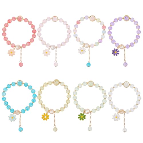 ANATTASOUL 8-Teiliges Buntes Blumen-Charm-Armband-Set Mit Kristallperlen, Gänseblümchen-Armbänder Für Damen, Glasperlen-Stretch-Armbänder Mit Quaste, Schmuck, Geschenk Für Weihnachten, Geburtstag von ANATTASOUL