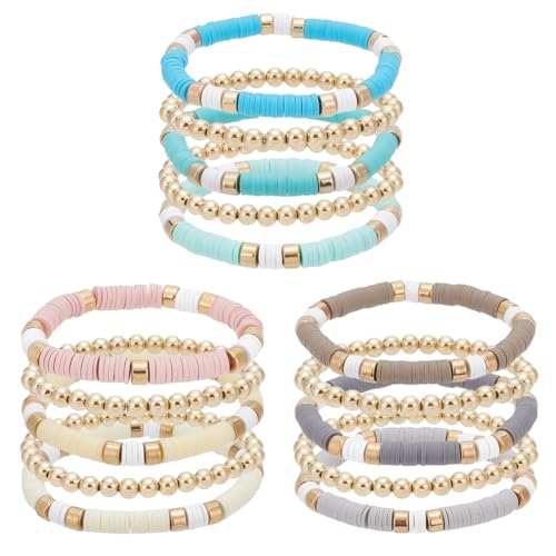 ANATTASOUL Heishi Armband Surfer Heishi Clay Bead Armbänder für Frauen böhmisch stapelbar Perlen Stretch Armbänder elastisch Schichtung Freundschaft Armbänder Boho Schmuck von ANATTASOUL