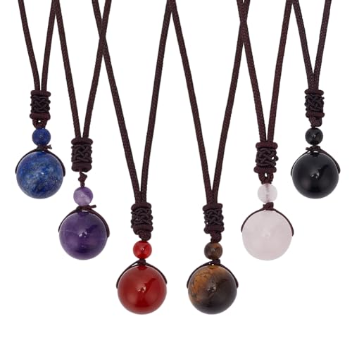 ANATTASOUL Kristalle Halsketten Natürlicher Tigerauge Amethyst Glückssegen Schutz Chakra Perlen Stein Anhänger Für Frauen Männer Verstellbare Kordel Unisex Halsketten-Set Geschenk Für Frauen von ANATTASOUL