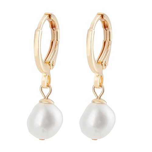 ANATTASOUL Pearl Drop Dangle Huggie Creolen Für Frauen Leverback Gold Kleine Creolen Mit Charme Personalisierte Muschelperlen Drop Dangle Post Ohrringe Hängend Leicht Für Hochzeitsgeschenke von ANATTASOUL
