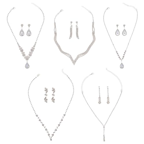 ANATTASOUL Schmucksets Für Die Hochzeit, Kristall-Halsketten- Und Ohrring-Sets Für Frauen, Strass-Halsband, Halskette, Abschlussball, Kostüm-Schmuckset, Tropfen-Anhänger, Schmuckzubehör Für Frauen von ANATTASOUL